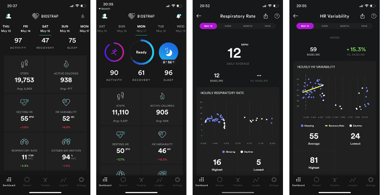 Biostrap EVO Review: App Dashboard 