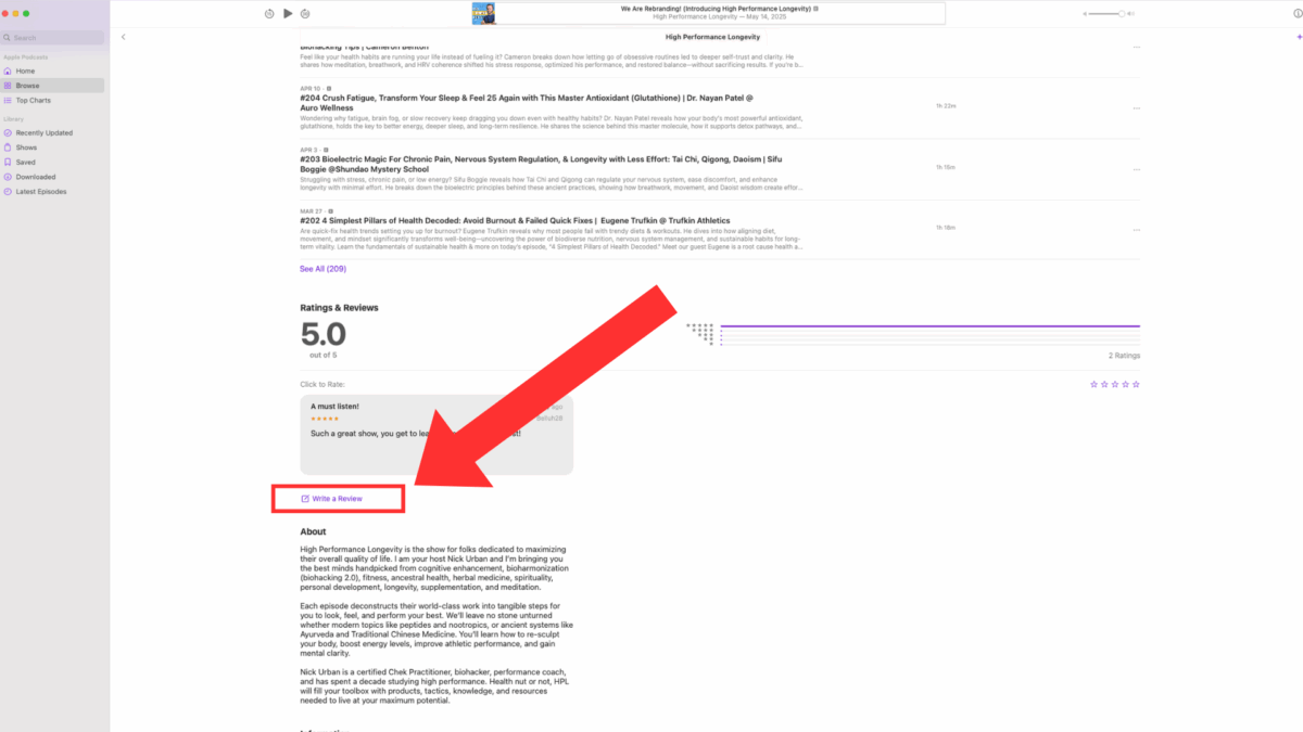 How to leave a podcast rating on Apple podcasts step 2