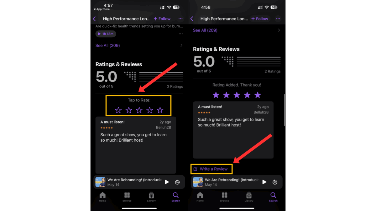 How to leave a podcast rating on Apple podcasts iPhone