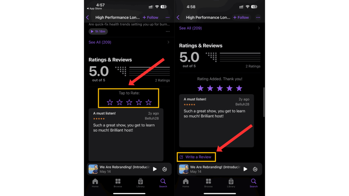 How to leave a podcast rating on Apple podcasts iPhone
