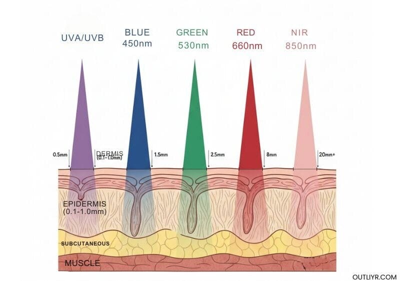 Penetration of each wavelength