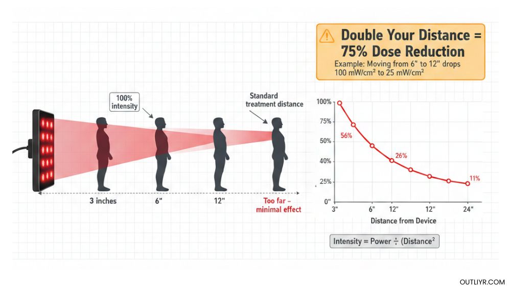 Distance and dose relationship for light therapy