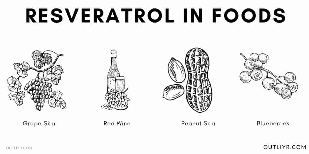 Foods that contains resveratrol: peanuts, wine, grapes, blueberries