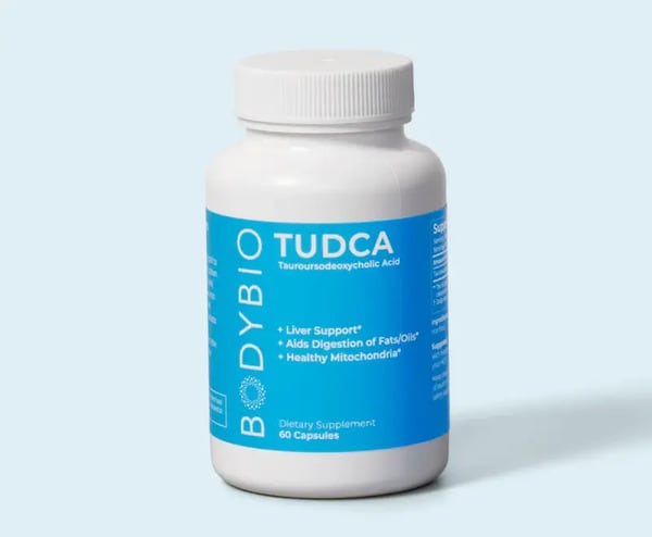 A 60capsule bottle of BodyBio's TUDCA