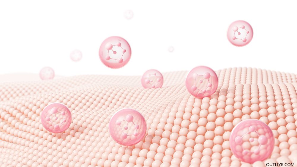 A depiction of collagen molecules on skin 