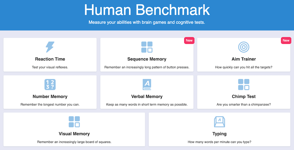 human benchmark brain tests free