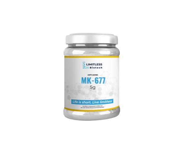 Limitless Biotech's MK677 5g bottle