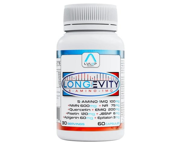 LVLYUP Health's 5Amino1MQ with JBSNF000098 bottle
