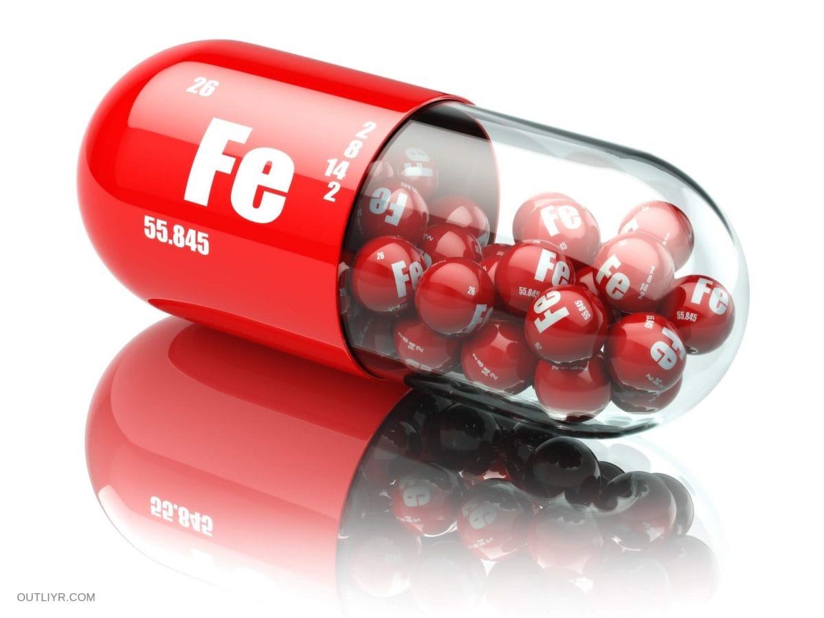 Pills with iron FE element Dietary supplements. Vitamin capsules