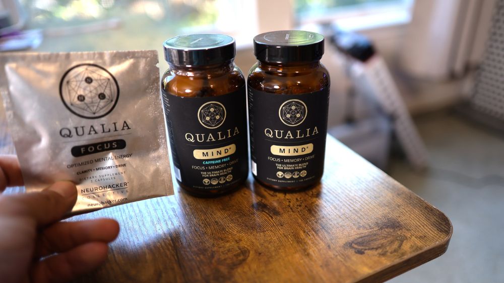 Nick Urban's Qualia Focus, Qualia Mind, and Mind CaffeineFree bottles