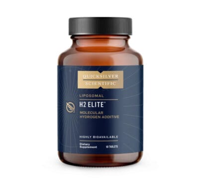 Amber bottle of Quicksilver Scientific H2 Elite Molecular Hydrogen, 60 tablets 