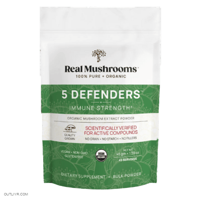 Real mushrooms Five Defenders a highquality mushroom supplement that supports immune function, promotes balance, and provides essential nutrients for overall wellbeing.