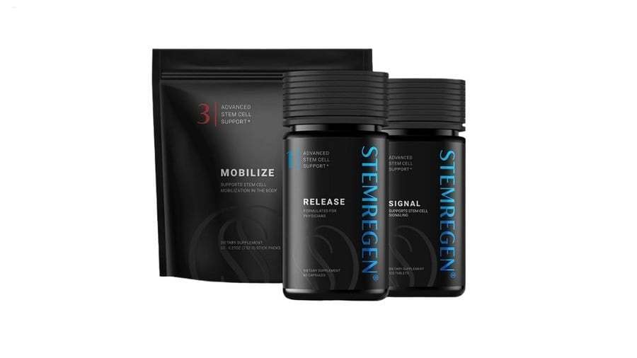 stemregenformulasbottlepouch STEMREGEN'S Release, Signal, and Mobilize supplements