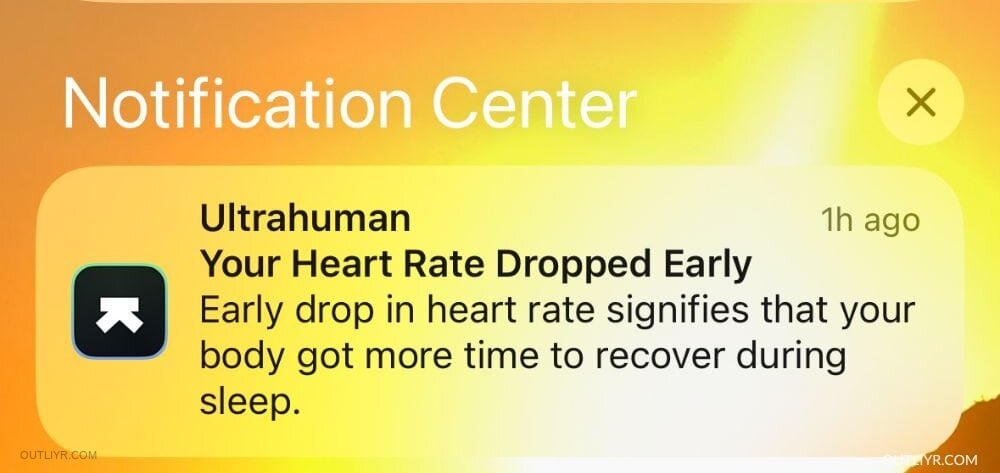 A notification from the Ultrahuman app about sleeping resting heart rate