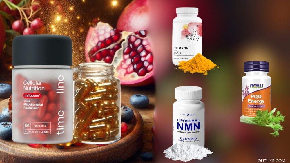 Urolithin A capsules and other known longevity supplements like NMN, PQQ, and CoQ10