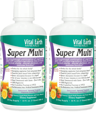 vitalearthmineralssupermultiliquidvitamins Vital Earth Super Multi Liquid is an allinone ionic product with fulvic and humic acids and no common fillers